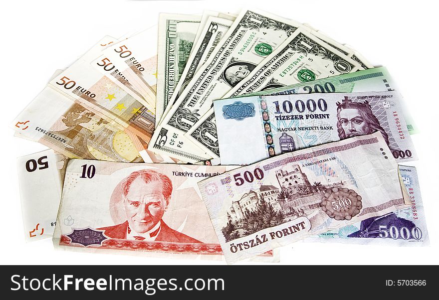 Different currencies - euro, dollar, frint