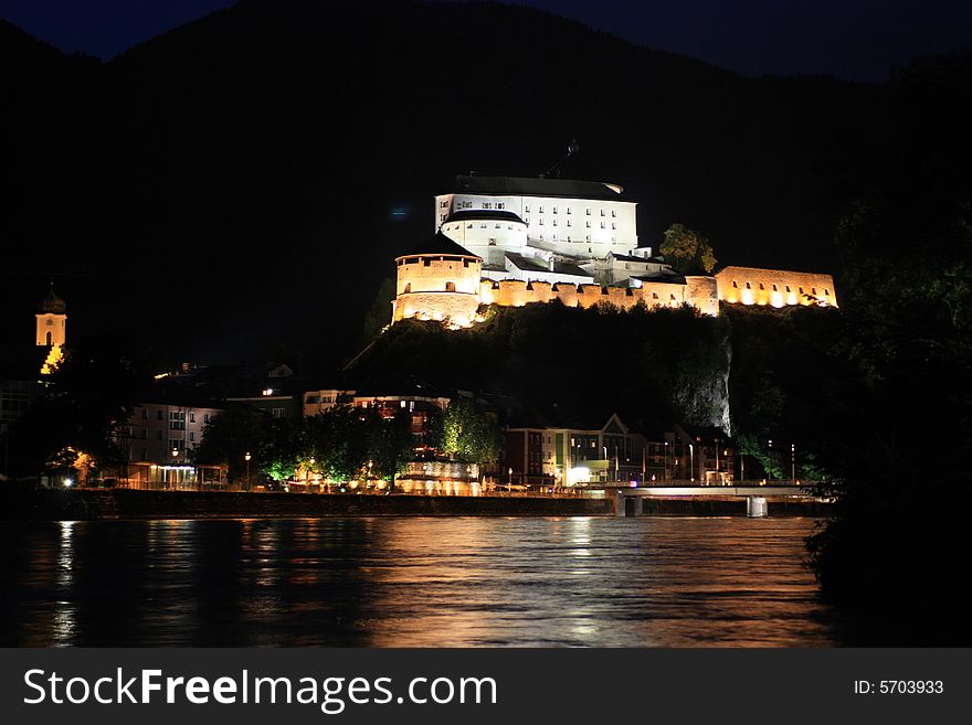 A night-shot of the fortress over the river. A night-shot of the fortress over the river