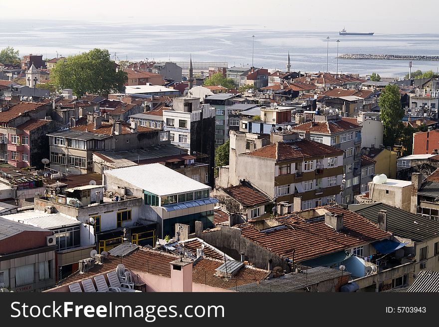 Panoramic view of Istanbul roofs with Marmara sea