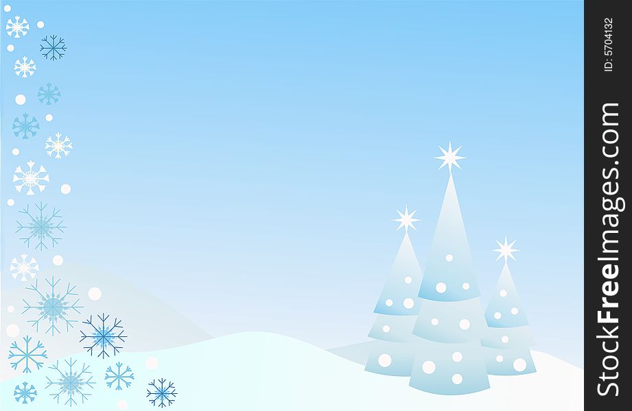 This illustration in soft blue and white tones show three little Xmas trees with bright shining stars and decorative snow crystals. Can be used as a background too. This illustration in soft blue and white tones show three little Xmas trees with bright shining stars and decorative snow crystals. Can be used as a background too.