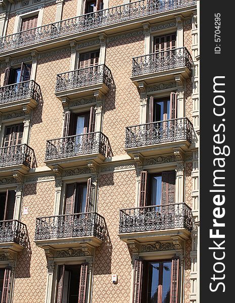 Apartment building with balconies in Barcelona, Spain