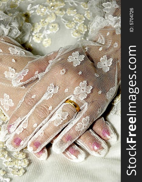 Gold wedding ring on a bride's hand