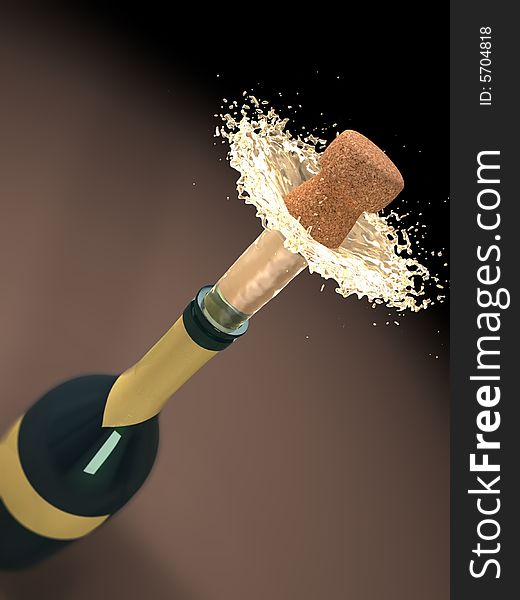 A cork poping off of the champaign bottle with lots of splash!. A cork poping off of the champaign bottle with lots of splash!