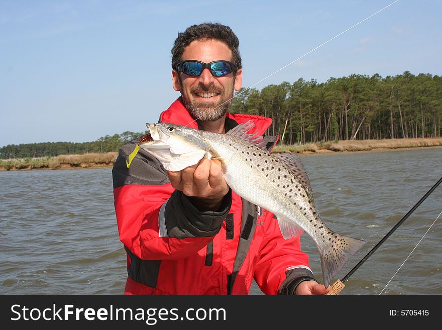 Speckled trout caught in the marsh of Chesapeake Bay