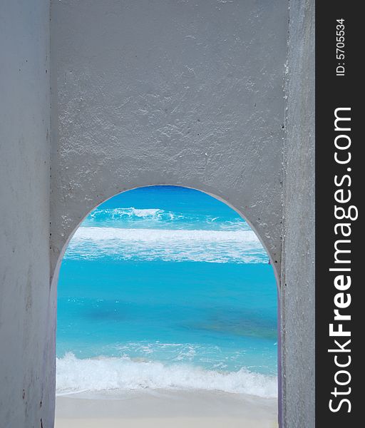 Arch doorway overlooking ocean