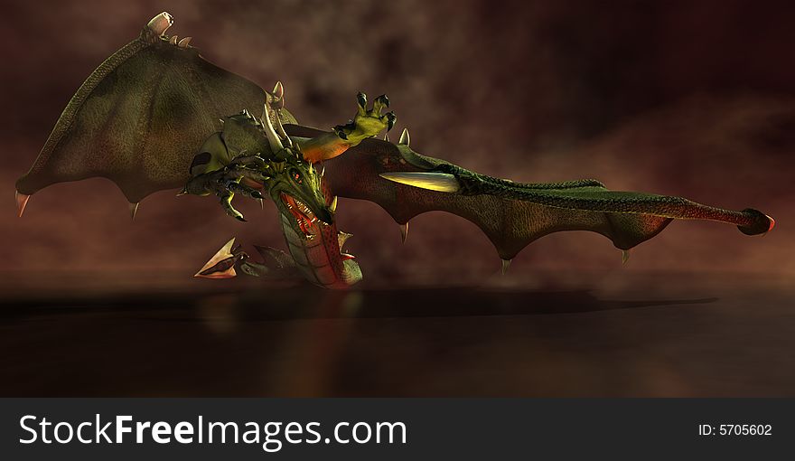 Winged dragon. Illustration. 3D render.