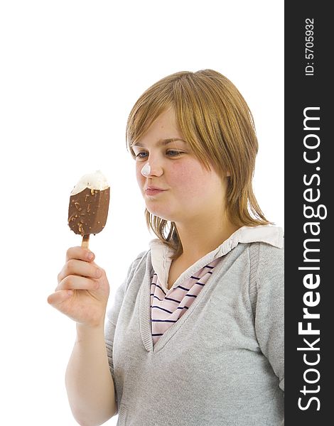 The Young Beautiful Girl With Ice-cream Isolated