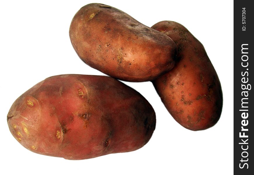 Three potatoes in the white background