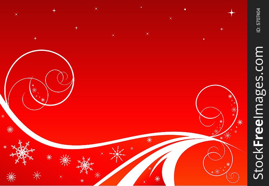 Red christmas background with cirves and snowflakes