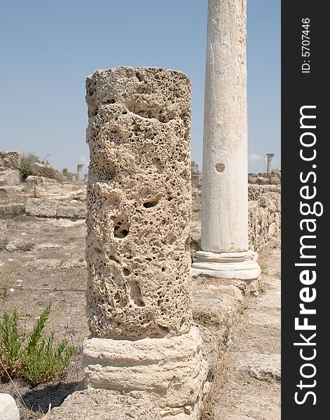 Antiquities ruins of column in ancient cyprus