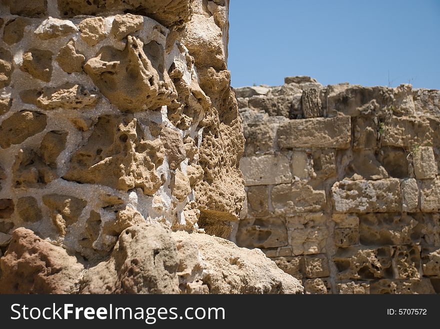 Antiquities ruins of column in ancient cyprus