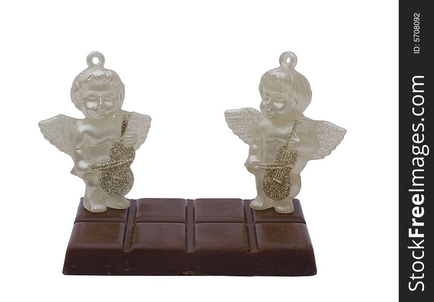 Angels on Milk brown chocolate isolated over white background