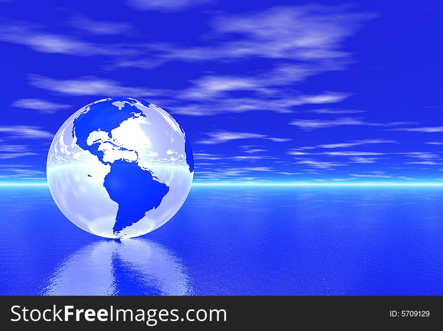 Globe in ocean isolated in blue background