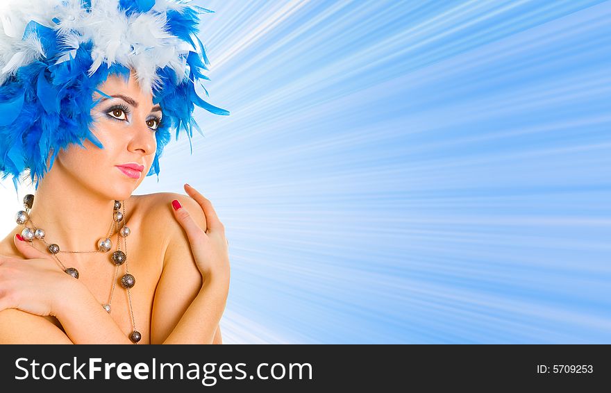 Glamour woman portrait isolated in blue background