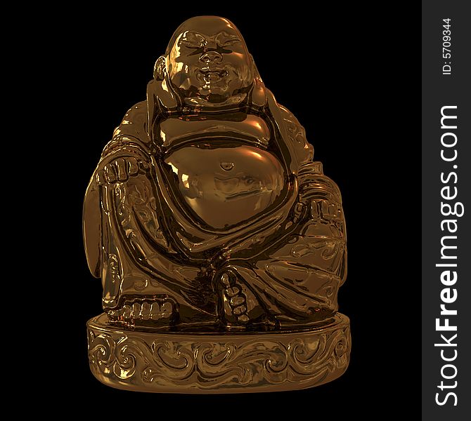 A golden isolated buddha on black background