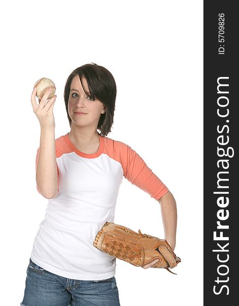 Cute Teen With Softball And Glove