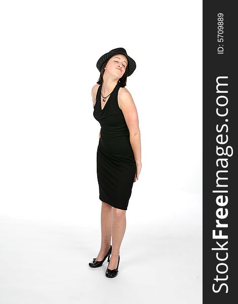 Cute teen in retro gangster style dress and hat. Cute teen in retro gangster style dress and hat