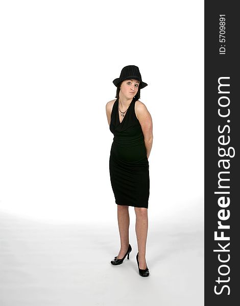 Pretty teenager in black dress and top hat. Pretty teenager in black dress and top hat