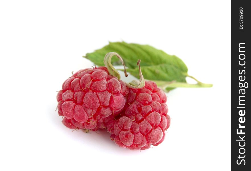Close-up of raspberry with leaves