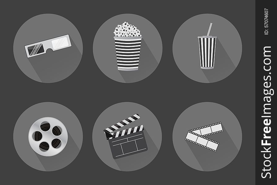 Flat cinema icons with shadows