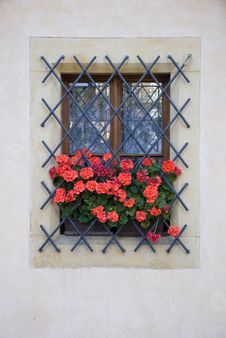 Window With Red Flowers Royalty Free Stock Photo Window With Red Flowers Royalty Free Stock Photo
