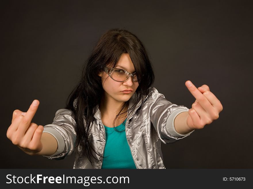 Cool girl in sunglasses, focus on face