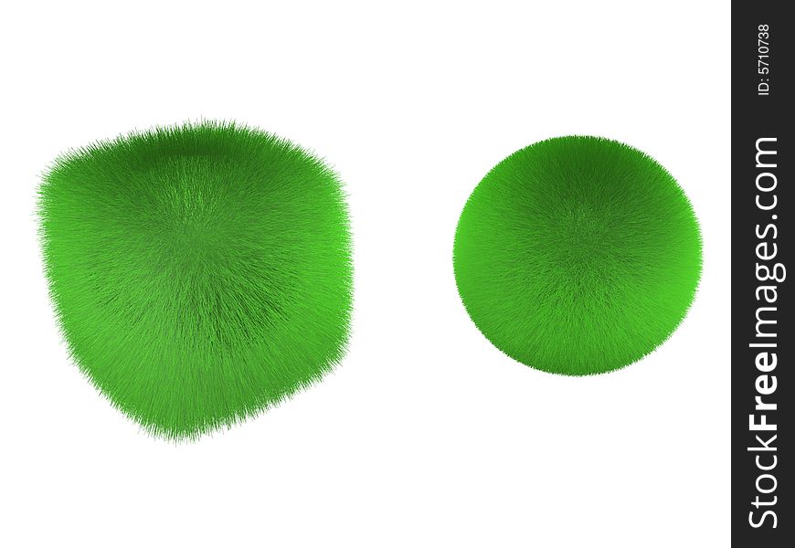 Cube of grass and sphere of grass. Cube of grass and sphere of grass