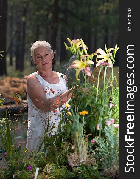 Portrait of attractive senior woman in garden. Portrait of attractive senior woman in garden