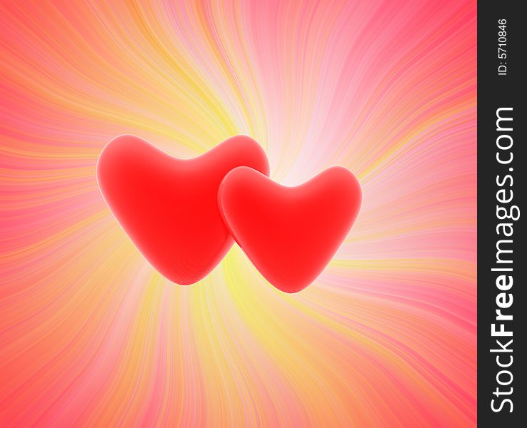 Red hearts isolated in red background