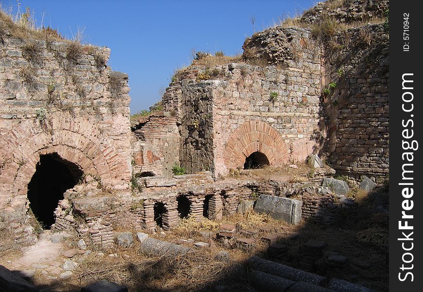 This image captured one of the wall sections of the city of Ephesus in great color, detail, and shows great contrast between the sky and architectural details. This image captured one of the wall sections of the city of Ephesus in great color, detail, and shows great contrast between the sky and architectural details.