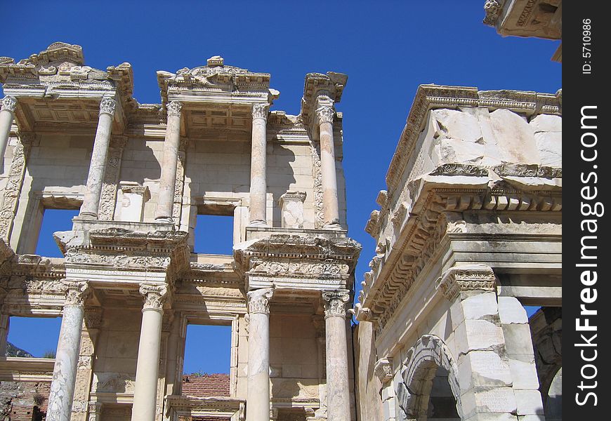 Carved marble front elevation of Hadrian's Library and gate to the city of Ephesus. Carved marble front elevation of Hadrian's Library and gate to the city of Ephesus.