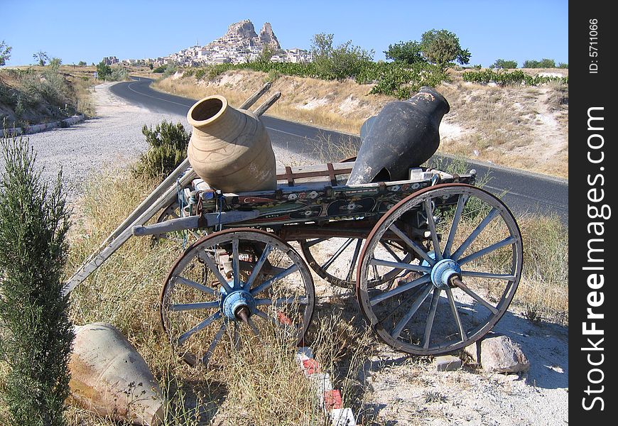 Wagon in the ancient region of Galatia, where the people of Cappadocia have loved in hoodoo houses for over 2000 years - in central Turkey. Wagon in the ancient region of Galatia, where the people of Cappadocia have loved in hoodoo houses for over 2000 years - in central Turkey.
