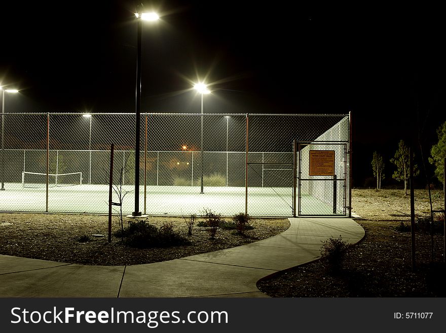 Tennis court on a cool summer evening