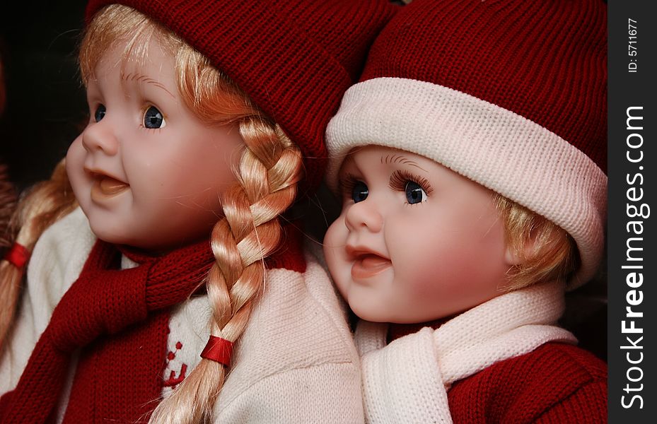 Christmas decorate 
 a toy boy and a girl. Christmas decorate 
 a toy boy and a girl