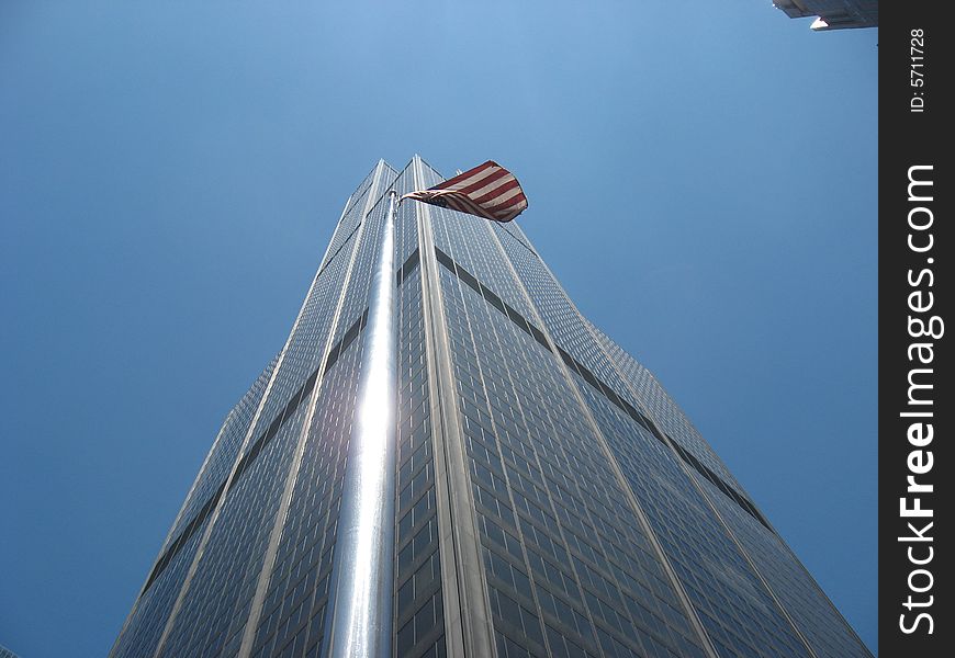 A Tower shot along with the american flag