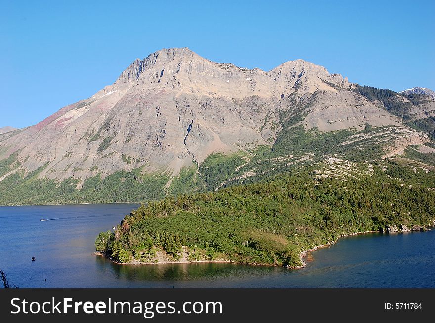 The upper waterton lake and alpine slope, alberta, canada