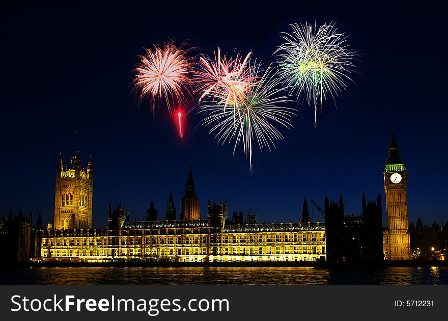 Big Ben in London - with a firework illustration