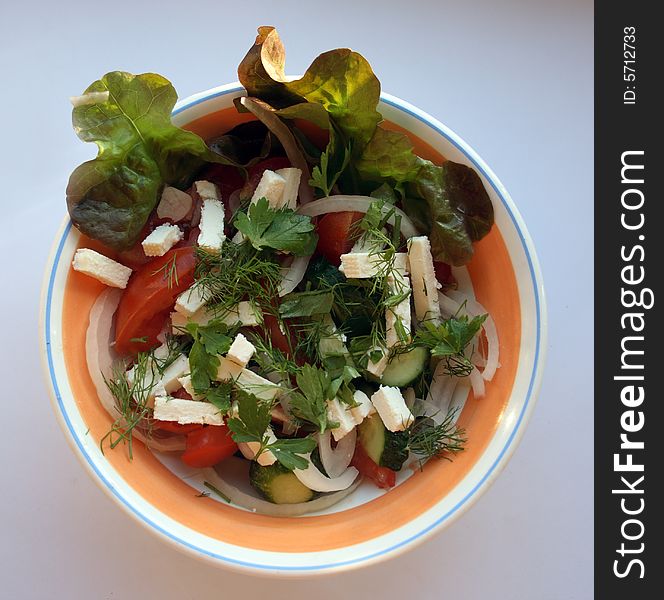 Greeck salad in a ceramicl bowl