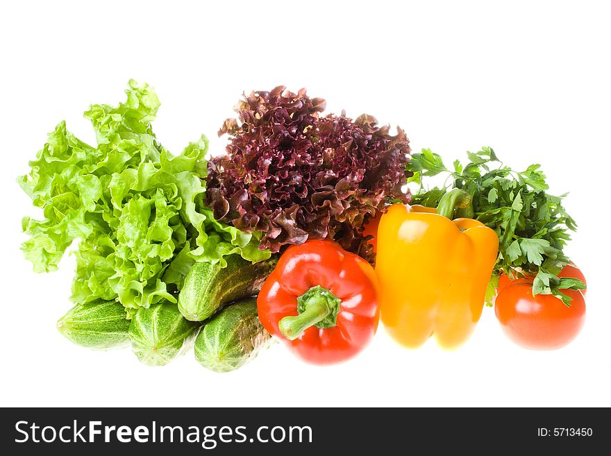 Fresh rav vegetables on a white background. Fresh rav vegetables on a white background