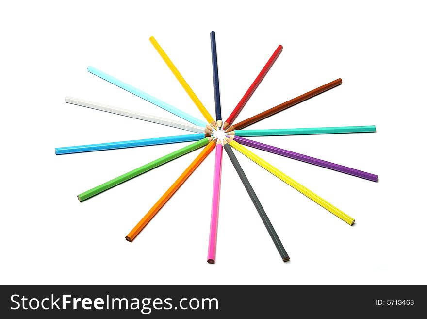 Wheel of colorful pencils on white background. Wheel of colorful pencils on white background