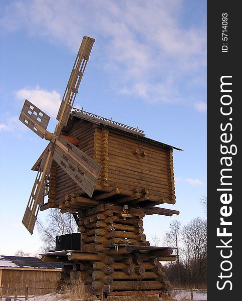 A russian traditional wooden mill. A russian traditional wooden mill