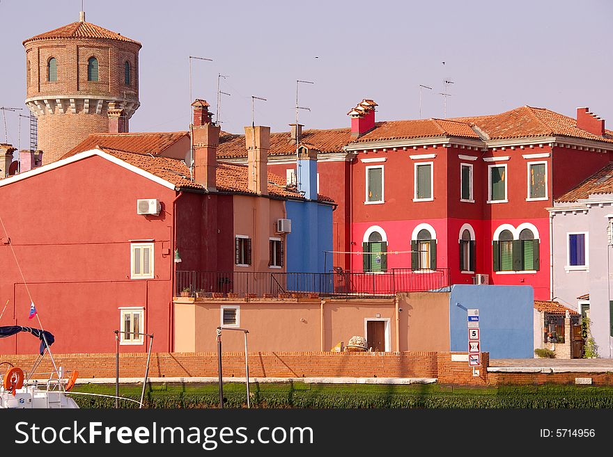 Waterfront of the fishing village Burano in Italy. Waterfront of the fishing village Burano in Italy