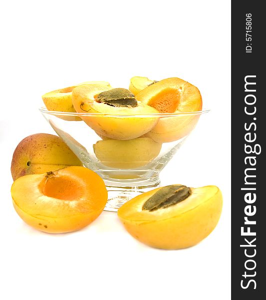 Apricots in bowl on white background. Apricots in bowl on white background