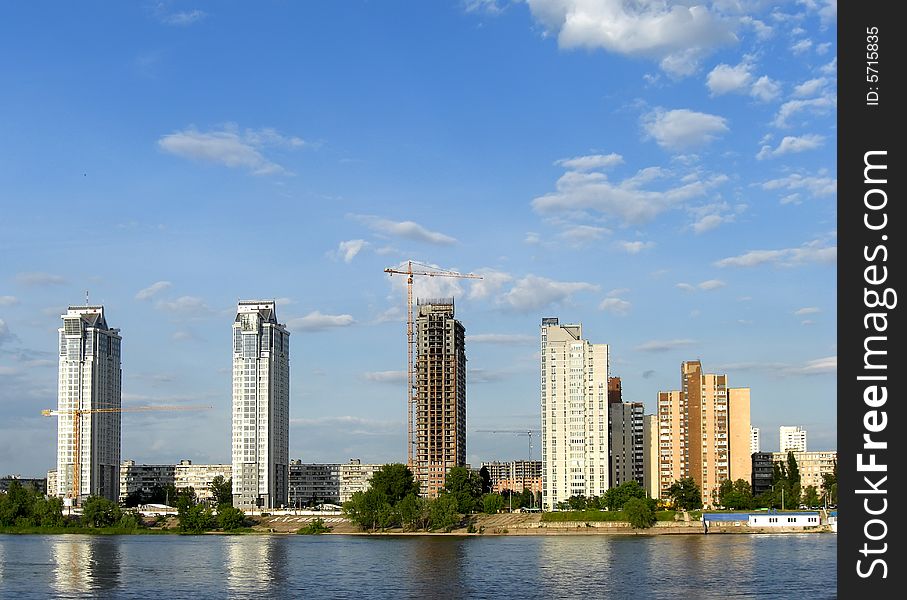 High buildings on Dnieper river in Kiev