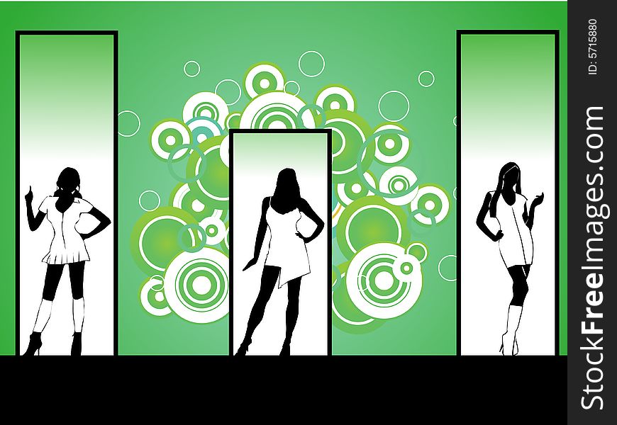 Three hot girls posing around and dancing with green backround and bubbles. Three hot girls posing around and dancing with green backround and bubbles