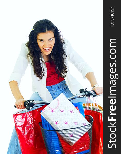 Attractive Young Lady With Shopping Bags