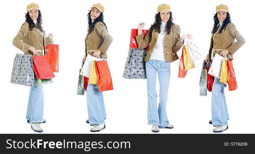 Attractive young happy lady with shopping bags, isolated on white background. Attractive young happy lady with shopping bags, isolated on white background