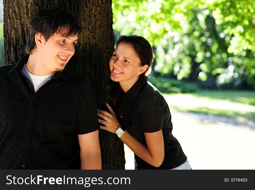 Casual couple in love in park