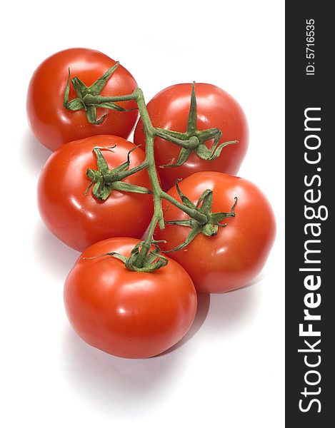 Group Of Five Red Tomato On Branch