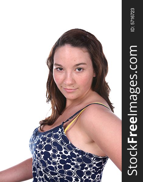 Head shot of casual woman in tank top